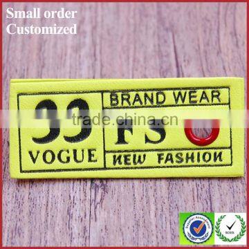 Yellow decorative printed fake leather patch label for beanie