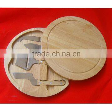 high quality round wood chopping board with knives 26x26x3.7cm