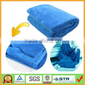 Wholesale All Season Blue Microfiber Plush Knitted Throw Blanket