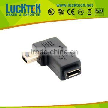 Left angled Mini USB male to Micro USB female adapter