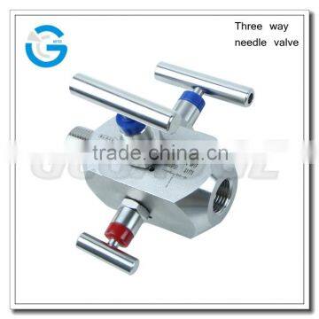 High quality stainless steel three way valve for pressure gauge