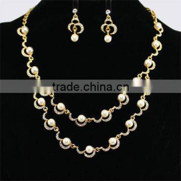 Silver Tone Vivid Ripples Pearl Rhinestone Necklaces Earring Set KSHLXL-22