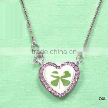 fashion lady's real noble green four leaf clover taiji lucky pendant