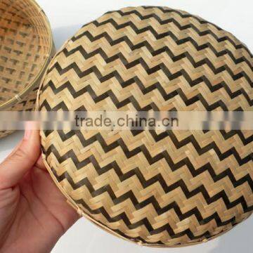 Round Shape Bamboo Woven Desktop Storage Basket With Cover photo-3