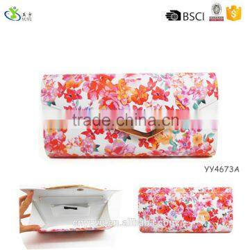 Wholesale Vogue clutch pink color flower printing PU bag