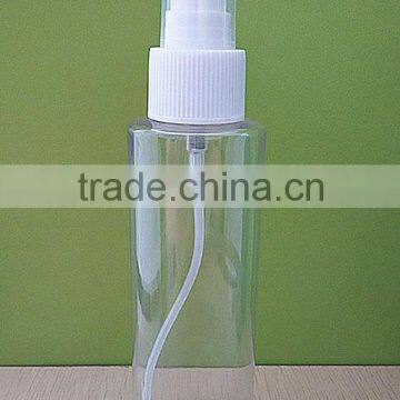 cylindrical flat shoulder transparent 100ml PET plastic bottle with spray pump