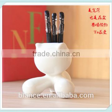 white ceramic pen holder cat design planter