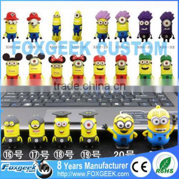 Custom USB Flash Drive Free Logo Printing Mock Up, Popular Cartoon Character Minions USB Memory Stick Wholesale