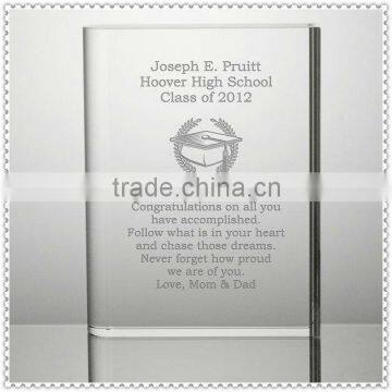 Clear Glass Engraved Book Paperweight For Graduation Gifts