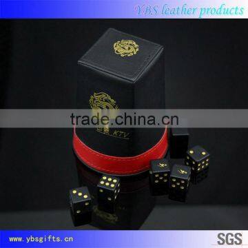 embossed genuine leather dice cup for entertainment