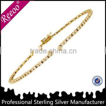 Gold Vermeil Cubic Zirconia Bar Setting Tennis Bracelet 925 Silver