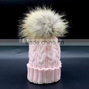 Wholesale New Arrival Custom Raccoon Fur Ball Kid Beanie Hat photo-3
