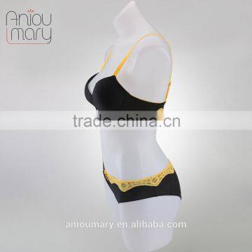 Ladies 2016 New Design Black Yellow Jacquard Fabric Underwire Bra and Panty Set photo-3