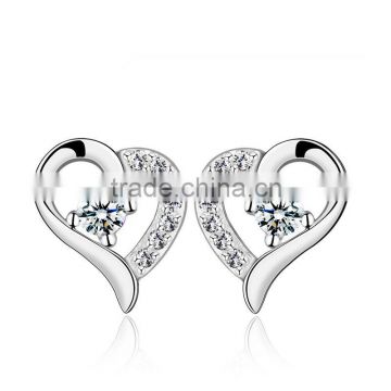 korean style cube zircon heart shape romantic 925 sterling silver silver earring