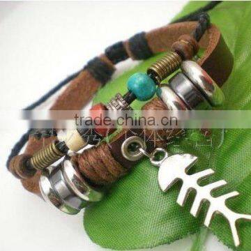 metal round beads100 genuine leather bracelets for men design