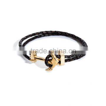 Stainless steel engravable gold tone mens anchor bracelet leather