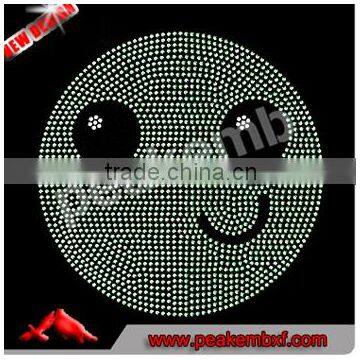 Bling Crystal Hot Fix Motif Emoji Rhinestone Smile Face Iron on Rhinestone Transfer for Kids Clothes