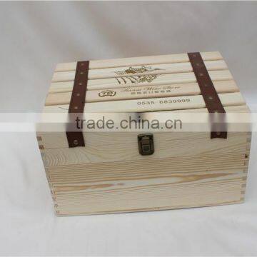 6 Bottle Bottom batten wine gift box with belt decoration