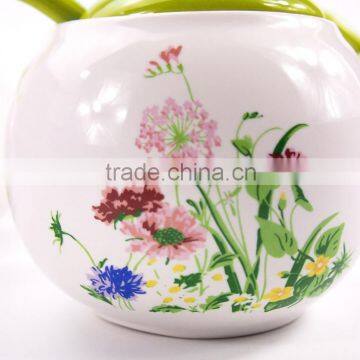 Set Of 3 White Flower Printed Round Ceramic Spice Container Spice Jar With Lid photo-4