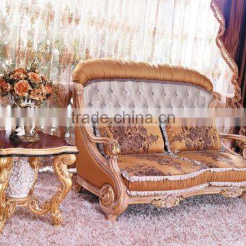 Luxury European Victorian Style Living Room Beige Sofa Set/Fancy Palace Wood Carving Tufted Button Fabric Sofa With Cushions photo-3