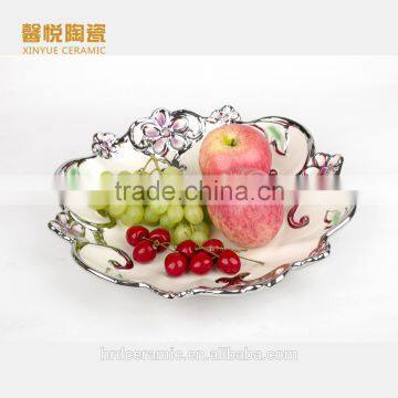 Hot sale restaurant ceramic plates dishes, ceramic fruit plate electroplated dish/plates