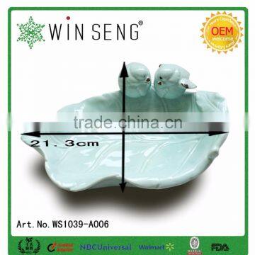 Leaf Shape Ceramic Plate Bird Feeder Garden Ornaments photo-3