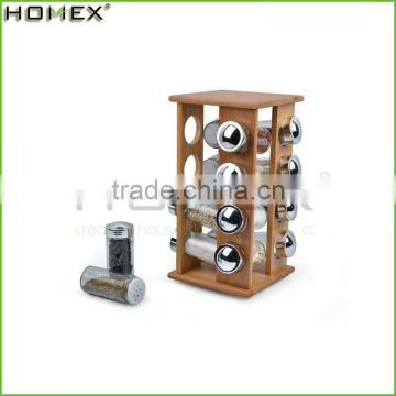 China Factory Bamboo Kitchen Spice Rack With Revolving Base/Homex_Factory