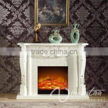 Indoor White Hand-carved Stone Carvings and Sculptures Marble Fireplace photo-2