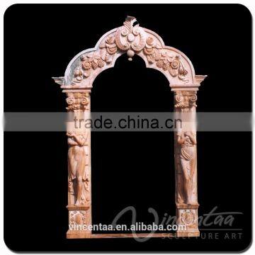 Outdoor Home Decoration Stone Carving Arch Door Marble Frame With Figure Design photo-6