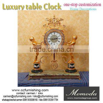 momoda Luxury Royal braroque style gold home decorations Crystal antique classic home marble basic metal copper desk clock