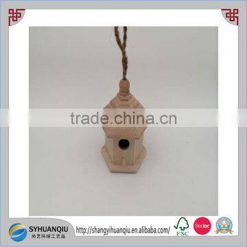 Handmade small plain round haning wooden bird cage