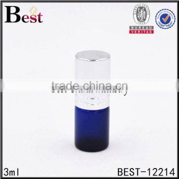 2017 hot new products cosmetic 3ml mini blue fragrance perfume bottle roll on silver aluminum cover bottle perfume