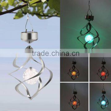 Solar Powered Garden Light Outdoor Courtyard Hanging Spiral Lamp LED Wind Spinner