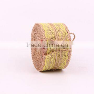 Jute Burlap Natural Hessian Ribbon With Yellow Lace Trim Wedding Rustic Vintage photo-3