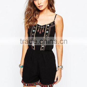 2015 fashionable hot sale OEM customized Embroidered Strappy Romper