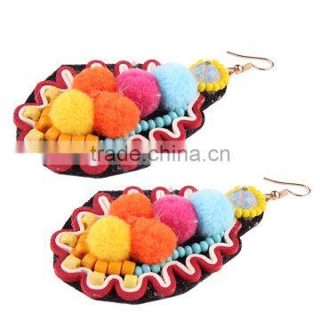Bohemian Jewelry Handmade Mix Colors Pompon Hook Earrings Accessories photo-3