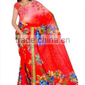 Pink color Printed Designer Styles Saree With Blouse