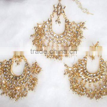 Kundan Jadau Earring Tikka Gold Plated Chand Bali Set photo-4
