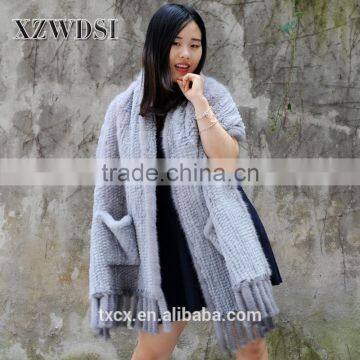 CX-B-27 Mink Fur And Rabbit Fur Winter Women Dress Long Wraps Shawls photo-4