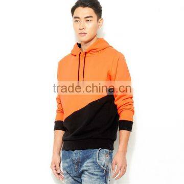Orange and Black Contrast Color Hoodie With Earphone Hoodie Drawstring