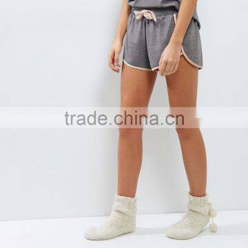 Custom Cotton Sexy Strap Pajamas Grey Brushed Wrap Back Cam And Shorts Contrast Pink Trim Satin Style photo-5