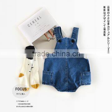 0-3 years Wholesale 2017 New Autumn Cotton Sleeves Denim Rompers Baby Jumpsuit (pick size )