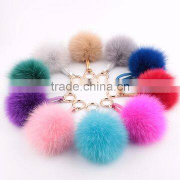Myfur Cute Genuine Rabbit Skin Ball or Fox Fur Pom Pom Ball Plush Key Chain for Car Key Ring
