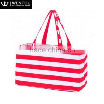 Fashion Women Plain Striped Large Utility Tote Bag photo-5