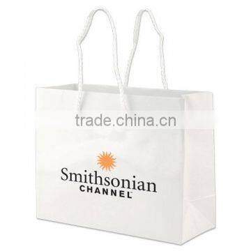 White Gloss Laminated Eurotote Shopping Bag - features cardboard bottom, dimensions are 9" x 3.5" x 7" and comes with your logo.