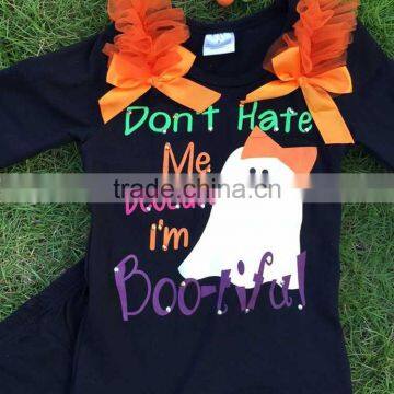 The Halloween Kids Girls Gost Print OUTFITS Ruffle Pant Sets Girls Boutique Clothes Kids Sets With Matching Accessories photo-2