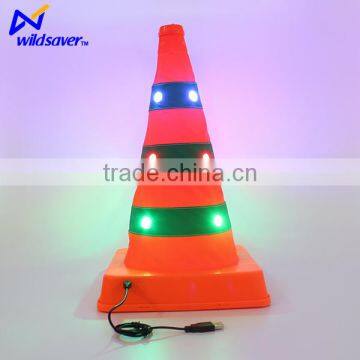 Retractable Portable Orange Safety Warning Flashing Traffic Cone photo-3
