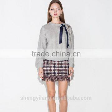 New!Girls cotton loose crewneck sweatshirt pullover with eyelet detail