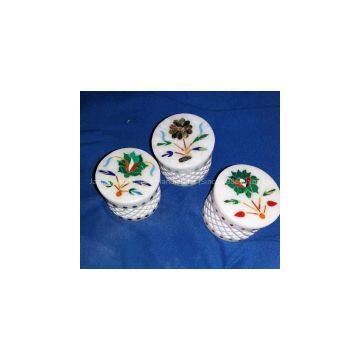 Collectible Marble Inlay Vase from India Jali Marble Jewellery Box