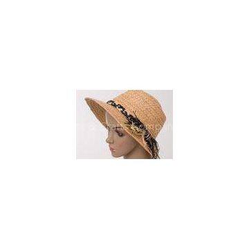 Natural Beige 7.5cm Short Brim Raffia Sun Hats / Raffia Braid Sewing Hat For Leisure